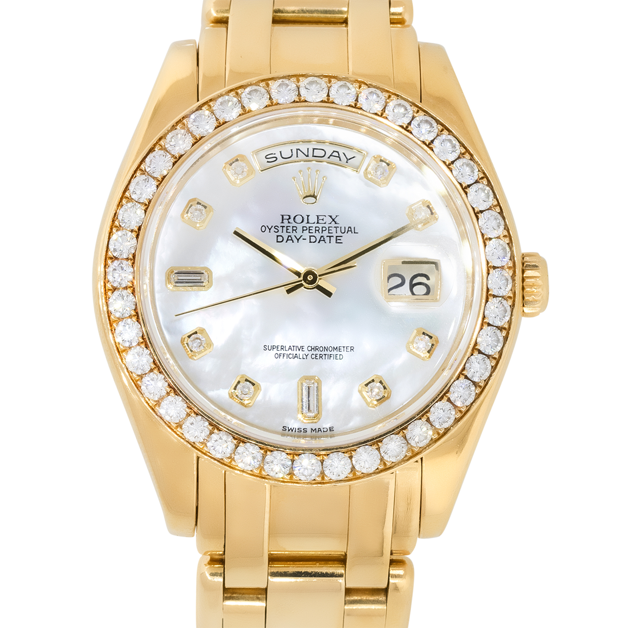 Rolex 18948 Day Date 18k Mother Of Pearl Masterpiece Diamond Watch