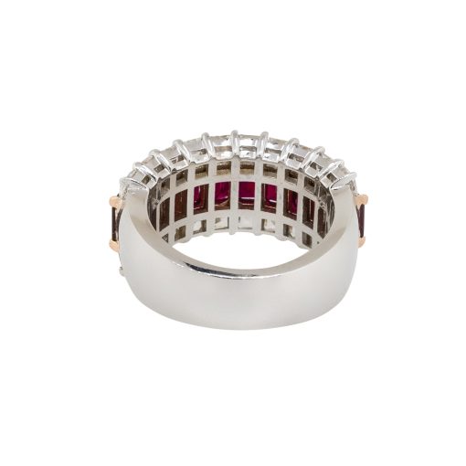 18k White Gold Ruby & Diamond Three Row Wide Ring