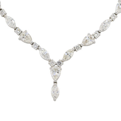 18k White Gold 14.74ctw Multi Shape Diamond Drop Necklace