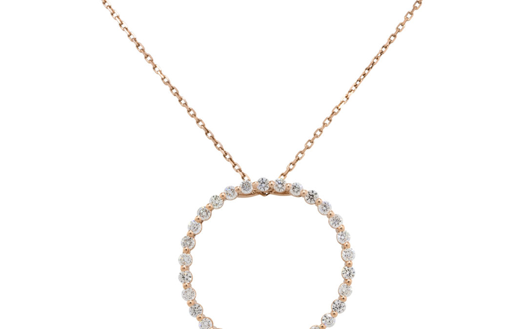 14k Rose Gold 1.92ctw Round Diamond Open Circle Pendant Necklace