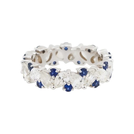 14k White Gold Pear Shape Diamond & Sapphire Eternity Ring