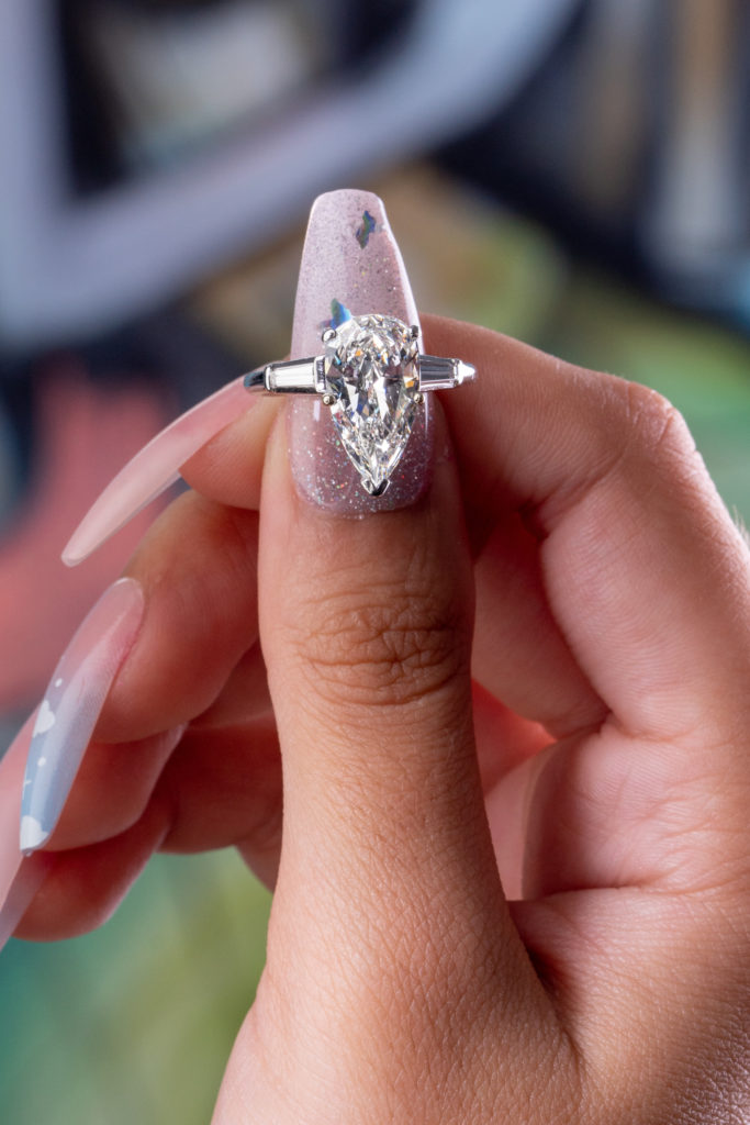 1.00 Ct. Pear Shape & Baguettes 3 Stone Diamond Ring G Color VS1 GIA C –  Kingofjewelry.com