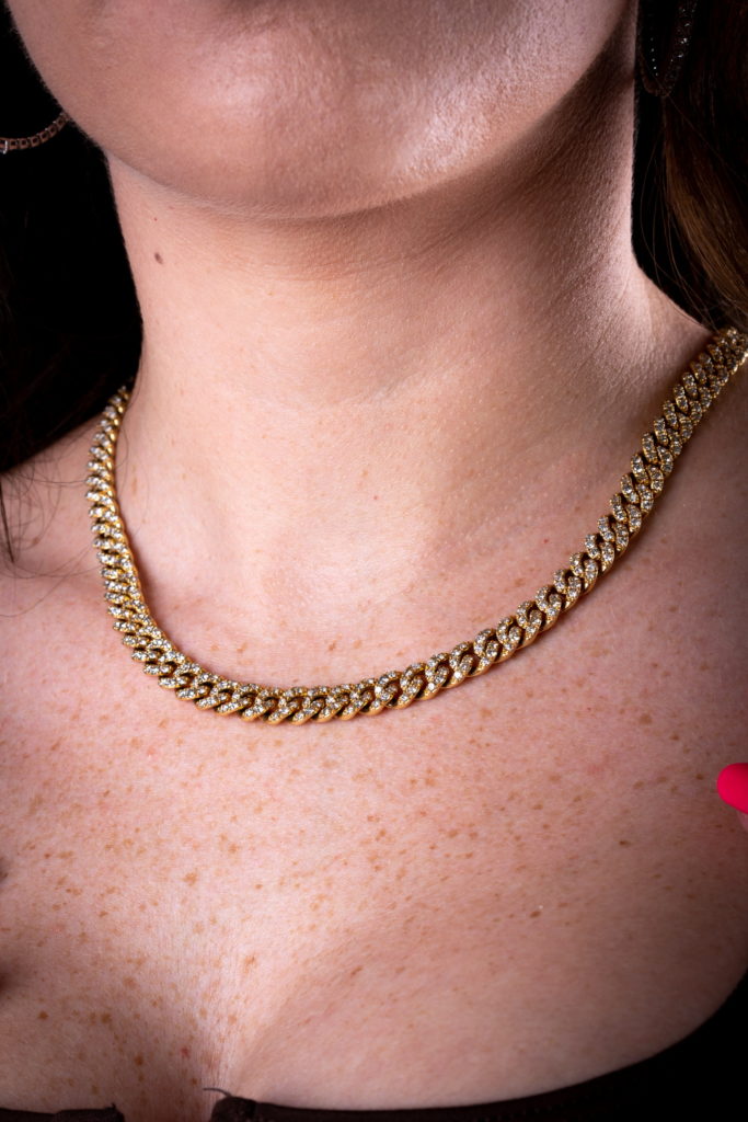 chunky Cuban link necklace on a lady