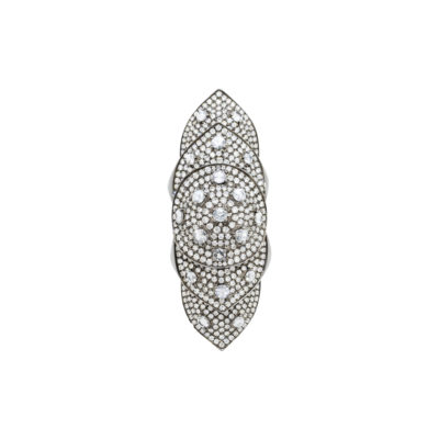 18k White Gold 5.85ctw Diamond Pave Shield Style Ring