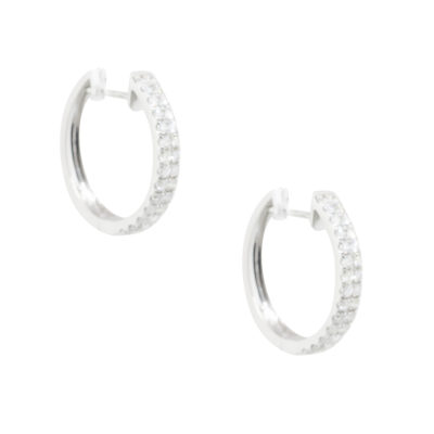 14k White Gold 1ctw Diamond Double Row Hoop Earrings