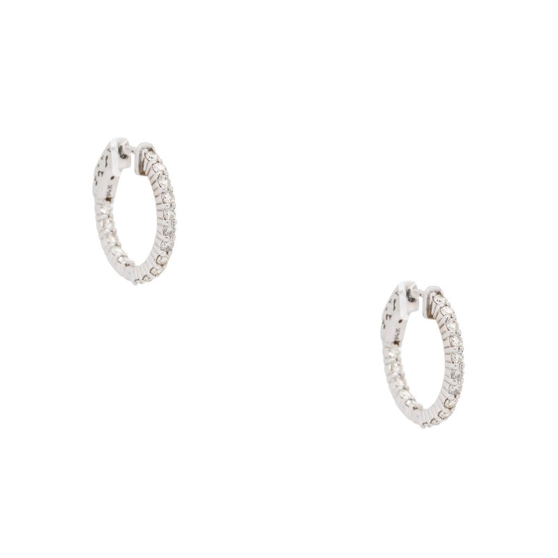14k White Gold 1.10ctw Diamond Inside Out Hoops