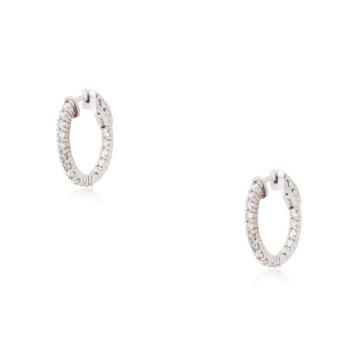 14k White Gold 1.10ctw Diamond Inside Out Hoops