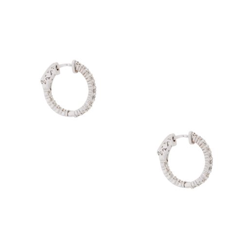 14k White Gold 1.10ctw Diamond Inside Out Hoops