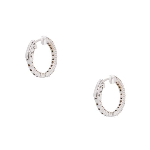 14k White Gold 1.10ctw Diamond Inside Out Hoops