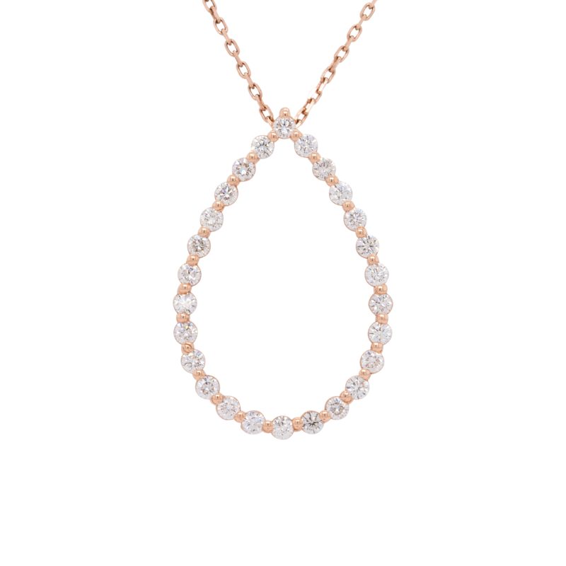 14k Rose Gold Diamond Pear Shaped Pendant Necklace