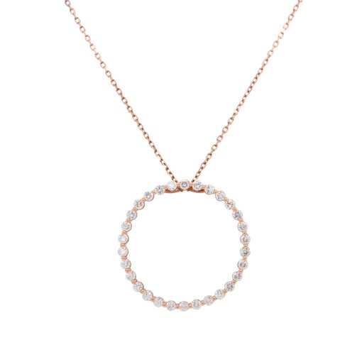 14k Rose Gold 1.50ctw Diamond Pave Large Ring Pendant Necklace