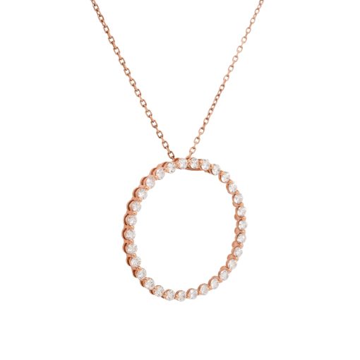 14k Rose Gold 1.50ctw Diamond Pave Large Ring Pendant Necklace