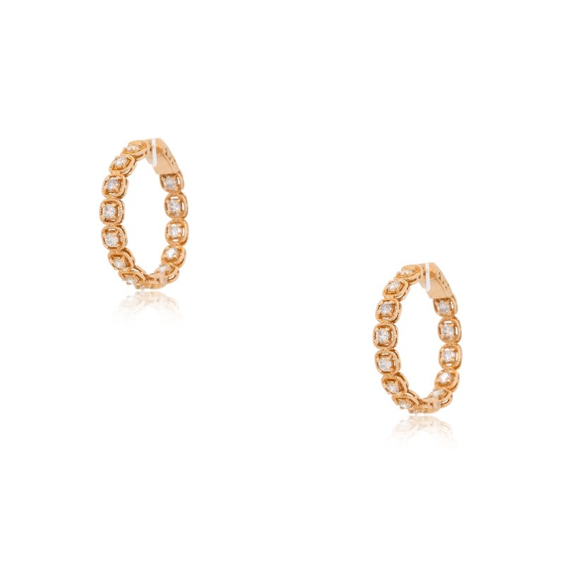 14k Yellow Gold 1.93ctw Round Diamond Inside Out Hoops