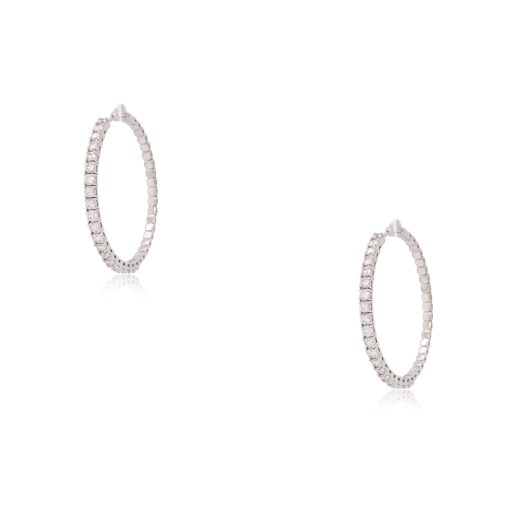 14k White Gold Hoop Earrings 3.94ctw Outside Diamonds