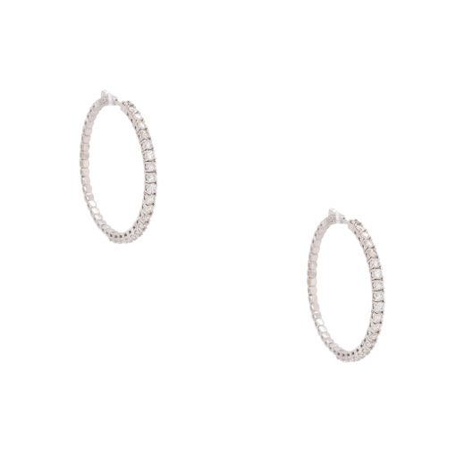 14k White Gold Hoop Earrings 3.94ctw Outside Diamonds