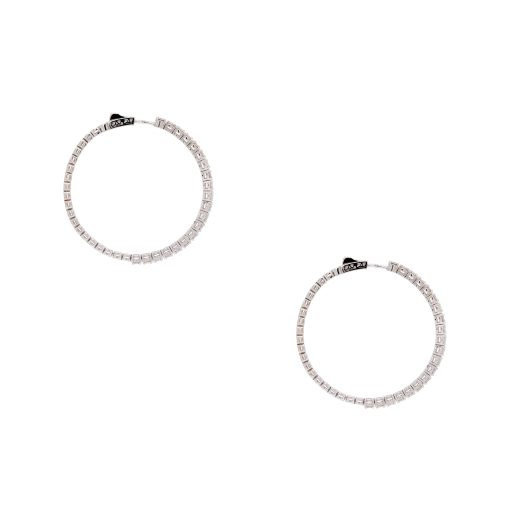 14k White Gold Hoop Earrings 3.94ctw Outside Diamonds