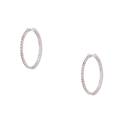 14k White Gold Hoop Earrings 3.94ctw Outside Diamonds