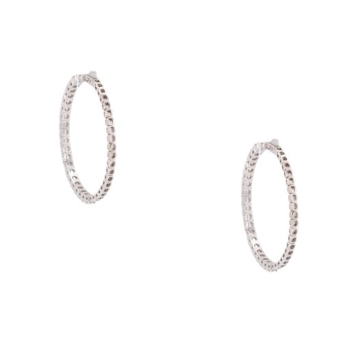 14k White Gold Hoop Earrings 3.94ctw Outside Diamonds