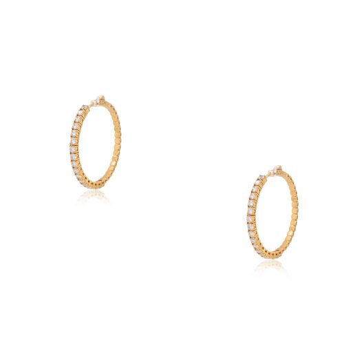 14k Yellow Gold Hoop Earrings 3.38ctw Outside Diamonds