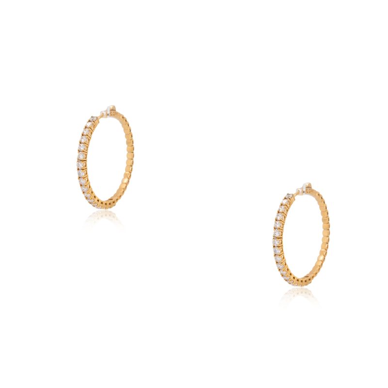 14k Yellow Gold Hoop Earrings 3.38ctw Outside Diamonds