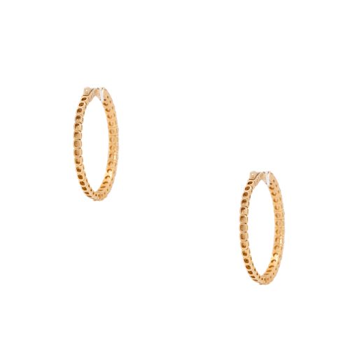 14k Yellow Gold Hoop Earrings 3.38ctw Outside Diamonds