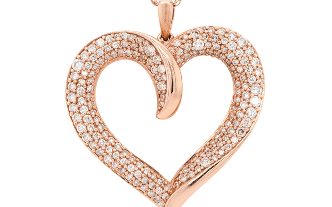 14k Rose Gold 1ctw Diamond Pave Heart Pendant Necklace