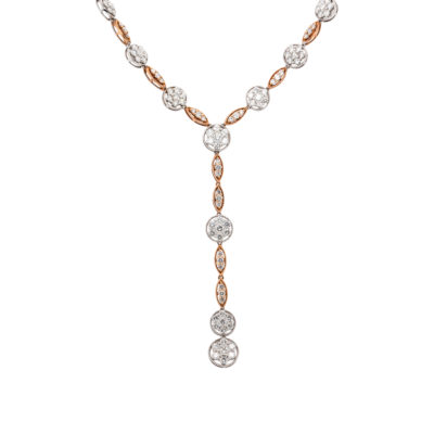 18k White & Rose Gold Diamond Pave Y Drop Necklace