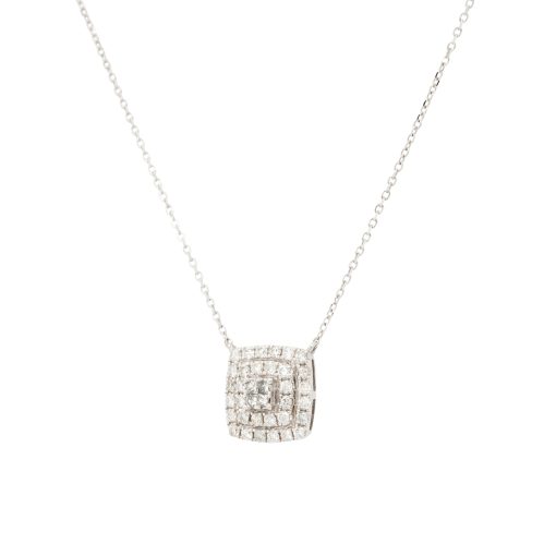 14k White Gold Multiple Rows Diamond Pendant Necklace