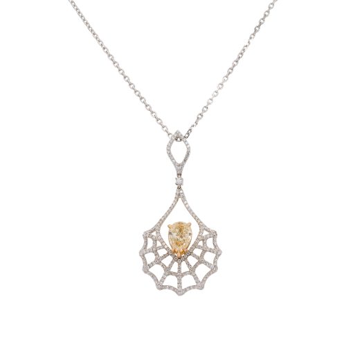 18k White Gold Diamond Pave Open Work Spider Web Pendant