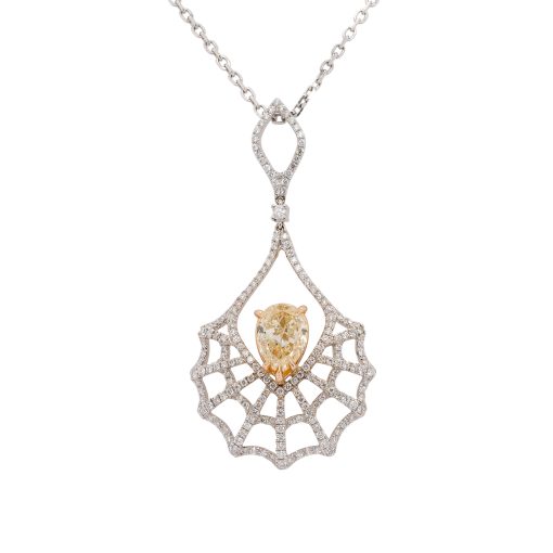 18k White Gold Diamond Pave Open Work Spider Web Pendant