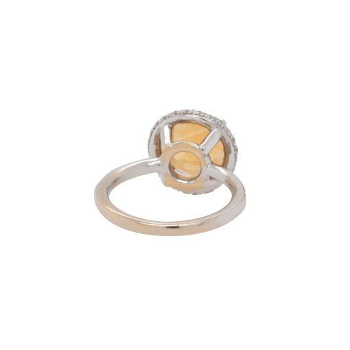 18k White Gold Round Cut Citrine Ring with Diamonds