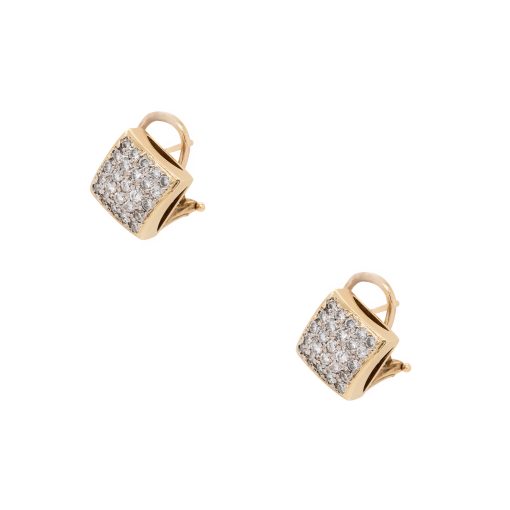 14k Yellow Gold Pave Diamond Square Stud Earrings