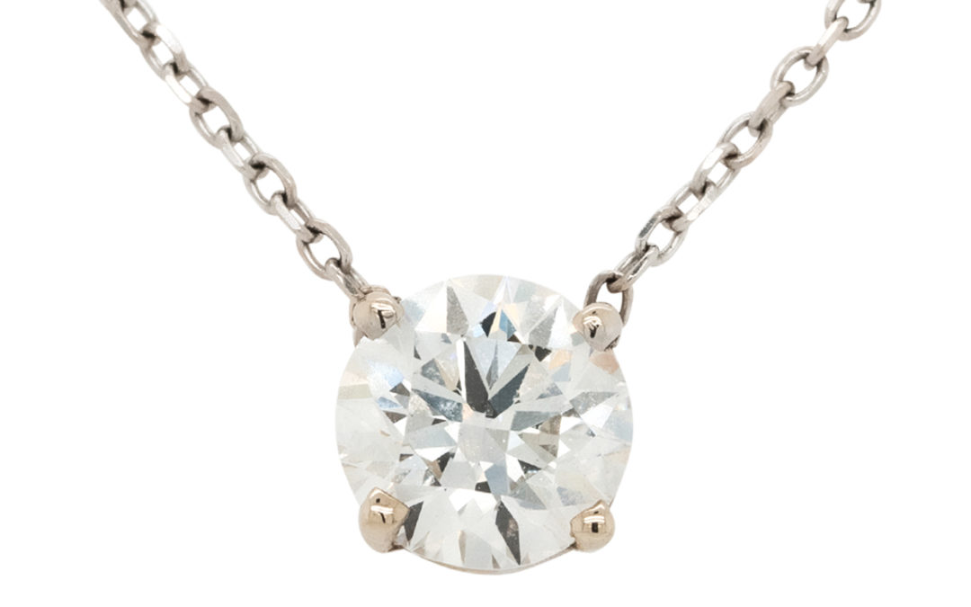 Brilliant Round Cut Diamond On 14k White Gold Chain Necklace