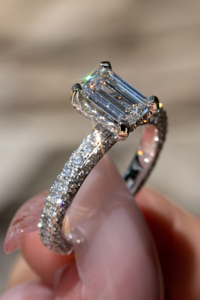 square-cut diamond ring hidden halo eternity band
