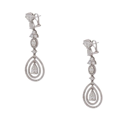 18k White Gold 12.68ctw Multi Shape Diamond Dangle Drop Earrings