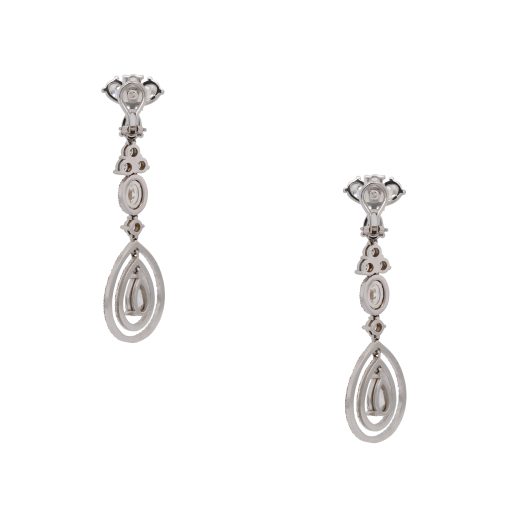 18k White Gold 12.68ctw Multi Shape Diamond Dangle Drop Earrings