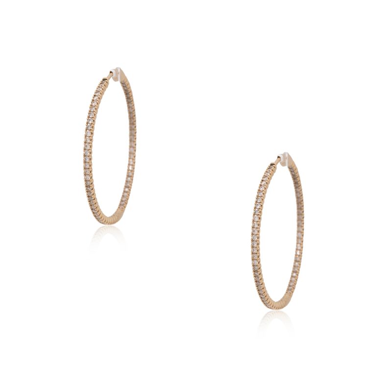 14k Yellow Gold 2ctw Diamond Pave Inside Out Hoop Earrings