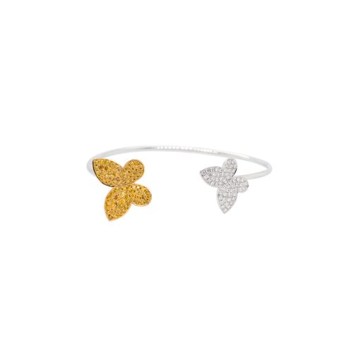 18k White Gold Diamond Double Butterfly Thin Bangle