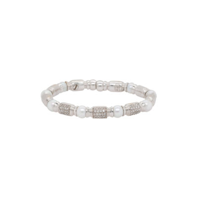 18k White Gold 0.75ctw Diamond & Pearl Open Cuff Bracelet