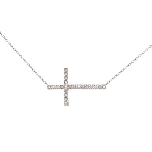 KC Designs 14k White Gold 0.19ctw Diamond Sideway Cross Necklace