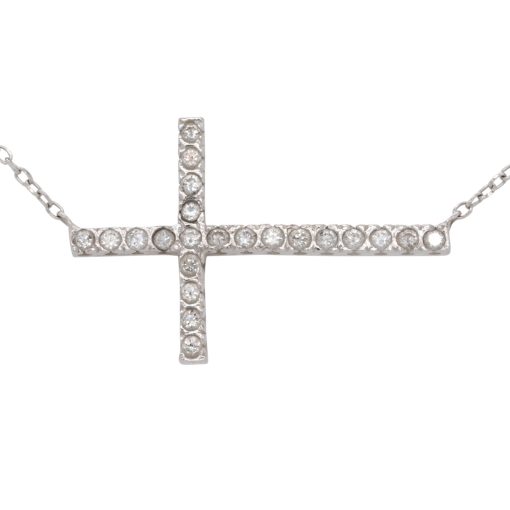 KC Designs 14k White Gold 0.19ctw Diamond Sideway Cross Necklace