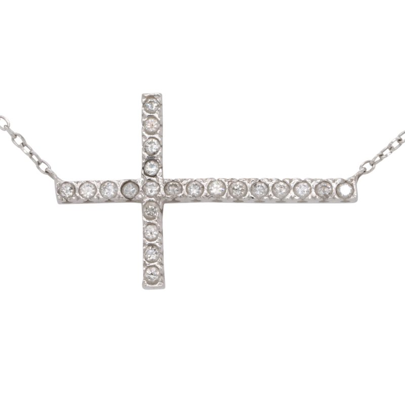 KC Designs 14k White Gold 0.19ctw Diamond Sideway Cross Necklace