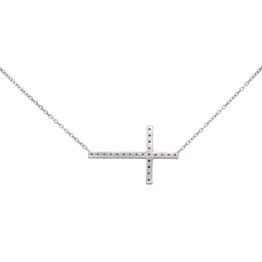 KC Designs 14k White Gold 0.19ctw Diamond Sideway Cross Necklace