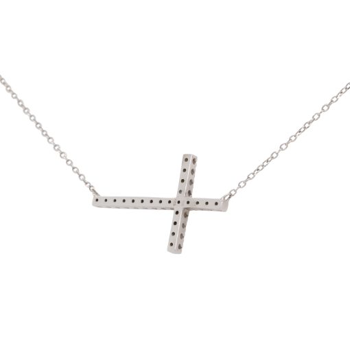 KC Designs 14k White Gold 0.19ctw Diamond Sideway Cross Necklace