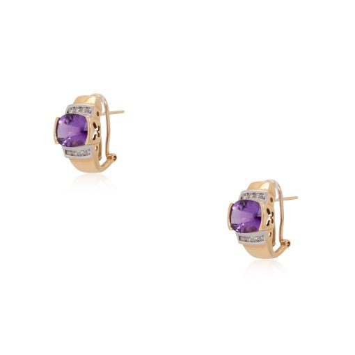 14k Yellow Gold Amethyst & Diamond Vintage Style Earrings