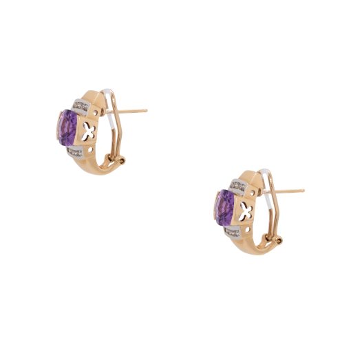 14k Yellow Gold Amethyst & Diamond Vintage Style Earrings