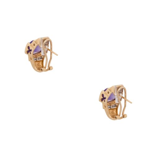 14k Yellow Gold Amethyst & Diamond Vintage Style Earrings