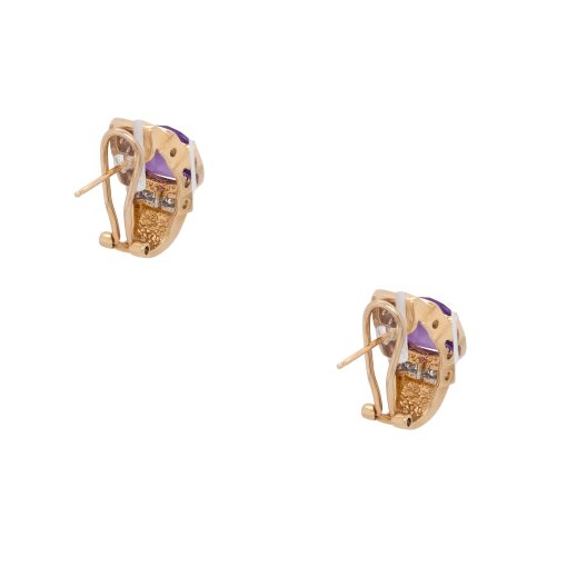 14k Yellow Gold Amethyst & Diamond Vintage Style Earrings