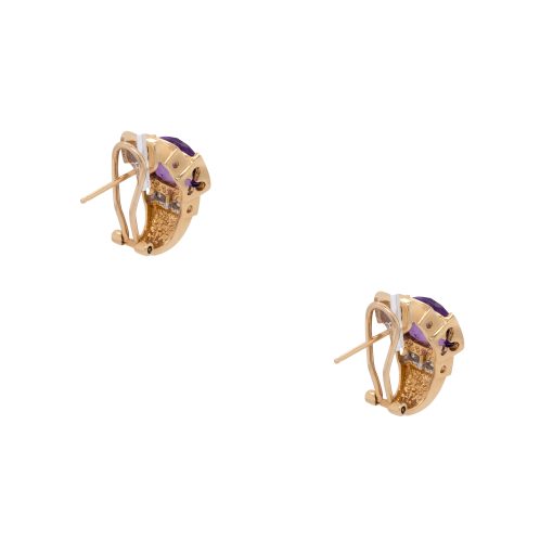 14k Yellow Gold Amethyst & Diamond Vintage Style Earrings