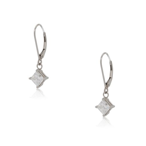 18k White Gold 2.02ctw GIA Princess Cut Diamond Dangle Earrings